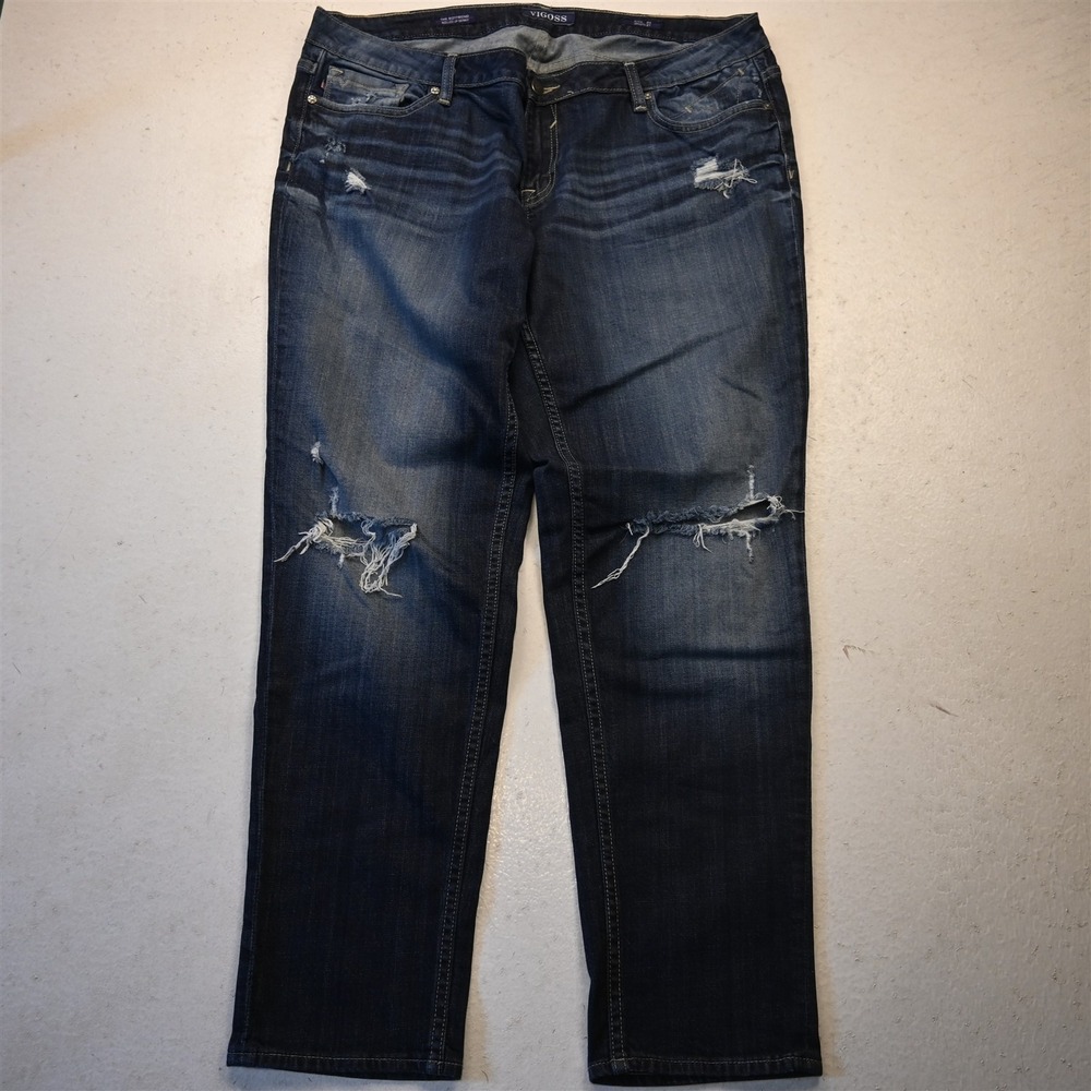 VIGOSS 20 Mid Rise The Boyfriend Rolled Up Skinny Dark Denim Womens Jeans